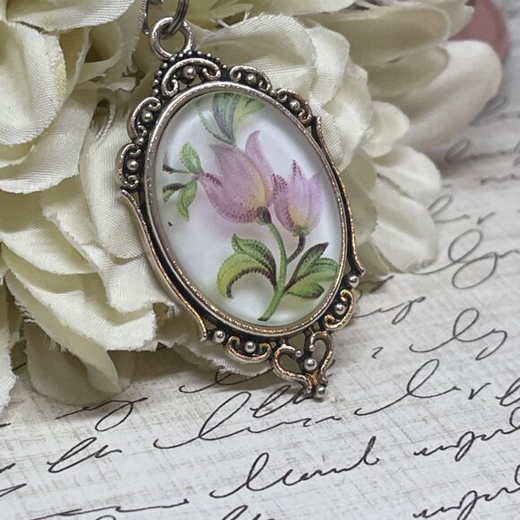 SILVER Pink Tulip Flower Girl Bridesmaids  Pendant Necklace Charm Wedding Gift - Picture 6 of 9